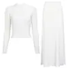 25135 Alta Calidad Punto Elástico Nuevo Otoño e Invierno Suéter de Punto de Manga Larga para Mujer Chaqueta Cardigan + Traje de Falda de Longitud Media