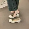 Zapatos de noche de verano para mujer Chuyuji estilo francés de lunares con lazo y tacón grueso, sin cordones de punta cuadrada poco profundos
