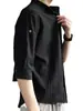 Camisas de Manga Comprida de Cor Sólida para Homens para Primavera e Outono, Camisas Casuais Finas para Jovens, Camisas Soltas de Algodão e Linho para o Verão, Jaquetas Masculinas