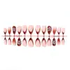 Venda Quente Transfronteiriça Outono e Inverno Estampa de Leopardo Marrom Francês 3D Esculpido Tridimensional Clareamento Nail Art Unhas Usáveis 24 Peças Produto Acabado Atacado