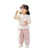 Pantalones de chándal con cintura de encaje para bebé niña, pantalones elásticos con puños acanalados, volantes de encaje con lazo, pantalones versátiles para niñas