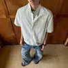 Camisa de Rayas con Dobladillo de Alambre de Aluminio Estilo Retro Americano Cuello Alto Manga Corta para Hombres y Mujeres Camisa de Corte Limpio de Moda Tendencia