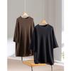 Camiseta de punto corta de lana 100% de corte ancho con manga de borde enrollado Hengjia Qy26 para mujer, color liso, top elegante para capas