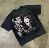 Camiseta de Manga Curta Estampada Y2K Harajuku Europeia e Americana de Verão, Top com Gola Redonda, Estilo de Rua Ins Retrô Escuro Tendência