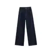 Calça Jeans Azul Denim Wide Leg para Mulheres, Tendência Outono e Inverno Novo Estilo, Cintura Alta Cor Escura Corte Reto Caimento Solto Wide Leg Comprimento Total
