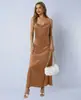 Foto Real de Ropa Europea y Americana de Comercio Exterior para Mujer Otoño Vestido de Satén, Nuevo Vestido de Falso Satén Otoño Cuello en V Profundo Ajustado