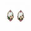 Pendientes Ovalados de Perla con Goteo de Aceite Flor de Aguja Plateada, Estilo Corte Vintage, Pendientes Exquisitos y Elegantes, Lujo Ligero y Sensación de Alta Gama