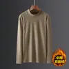 Camiseta de Manga Larga para Hombre de Terciopelo Zorro Plateado 420g, Camiseta Base de Cuello Redondo, Ropa Interior Térmica de Color Sólido para Otoño e Invierno, Versátil Color Sólido