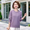 Malhas de Manga Longa para Outono e Inverno para Mulheres de Meia-Idade e Idosas, Tops Estilosos, Camisetas Básicas de Gola Redonda, Camisetas, Largas e Emagrecedoras