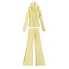 Sudadera con capucha y cremallera Derong Yoga + Pantalones acampanados con cordón de cintura alta - Pantalones casuales - Traje deportivo para mujer