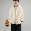 Jaqueta masculina tendência estilo americano para outono e inverno, com forro de fleece e capuz, peça de outer wear para casais