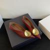 ¡Estilo Francés! Zapatos de Cuero para Mujer de Verano con Hebilla Metálica Dorada Puntiaguda, Tacón Medio Bajo, Dos Vías, Elegantes y Versátiles