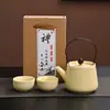 Bule de Chá Ge Ware com Esmalte Craquelado e Alça, Conjunto de Chá com Um Bule e Seis Xícaras, Conjunto Completo Kung Fu, Estojo de Couro Portátil para Viagem, Presente