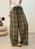 Traje de Cuadros de Hilo Doble para Mujer Primavera 2026 Nuevo Retro Holgado Casual Talla Grande Camisa y Pantalones de Pierna Ancha Conjunto de Dos Piezas