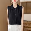 Chaleco de punto de primavera para mujer, cárdigan sin mangas con cuello tipo polo, camisa adelgazante, suéter de punto fino