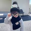 Conjunto de Chapéu de Tricô e Cachecol de Ursinho Outono/Inverno para Crianças MENINO, Chapéu de Lã Quente com Pom-Pom para Bebês Meninos e Meninas