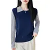 Top de design em camadas de nicho com gola redonda para mulheres, de manga curta, color block, primavera-verão, duas peças, casual, cores contrastantes, emendas transfronteiriças