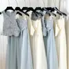 Seu Traje Elegante Doce Exquisito de Renda para Cílios Top Longo Saia para Mulheres