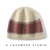 Chapéu de cashmere de dupla camada com blocos de cor para outono e inverno, chapéu de tricô quente listrado feminino, chapéu de lã versátil, gorro que cobre as orelhas, chapéu quente