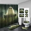 Cortina de Chuveiro Fantasma de Halloween Tapete de Banheiro Conjunto de Quatro Peças Série 3 Banheiro Divisória de Separação Seca e Úmida Cortina de Chuveiro Cortina de Chuveiro à Prova d'Água