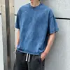 Camiseta de manga corta con corte holgado, lavada y desgastada, estilo retro americano, algodón 100% de peso pesado, top versátil