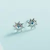 Brincos de tarraxa de girassol vazados em Prata de Lei S925 com Diamante Azul, banhados a ouro 18k, design simples e nicho, pino de orelha, brincos para piercing