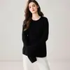 Suéter de Cachemira para Mujer Cuello Redondo Engrosado Tejido de Cable Capa Interior Cálida Capa Base Prendas de Punto Holgado Elegante Versátil