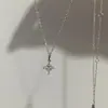 Collar con Colgante Mini Cruz de Diamantes Brillantes Ultra Finos Estilo Japonés para Mujer, Chapado en Oro de 18 Quilates sobre Plata de Ley 925, Cadena Delicada para Clavícula en Capas