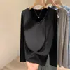 Atacado transfronteiriço outono e inverno veludo dupla face quente forro interno tamanho plus size estilo preguiçoso solto gola V clavícula manga longa camiseta para mulheres