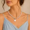 Personalidad europea y americana colgante geométrico de oblea Collar cadena clavícula perla para mujer joyería al por mayor