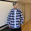 2023 casal cordeiro lã algodão-acolchoado casaco masculino xadrez xadrez algodão-acolchoado casaco outono e inverno moda marca solto plus size algodão-acolchoado casaco moda