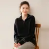 Suéter de cachemira para mujer con cuello alto, doble capa, top cálido, media cremallera, versátil y moderno, nuevo suéter cálido de otoño e invierno para mujer