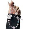 Pulseira de Corrente com Contas Luminosas de Borboleta em Resina Pintada a Óleo Coreana para Mulheres, Pingente de Bolsa de Alto Padrão, Corrente de Contas de Cristal, Corrente para Celular