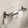 Estante para Toallas de Baño de Nogal Hogareño Sin Taladro Montado en Pared Aluminio Espacial Juego de Estantes de Almacenamiento para Baño