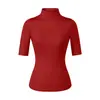 26019-Estilo Desejo Puro Moda Garota Popular Gola Alta Manga Média Camiseta para Mulheres 2025 Nova Sexy Slim Fit Camiseta Base Top