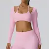 Camiseta Deportiva Transpirable Sexy de Manga Larga con Espalda Bonita para Running, Fitness, Yoga, Sensación Nude Europea y Americana, Doble Mate, Falsa de Dos Piezas 62535
