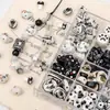 Accesorios de material para collar y pulsera hechos a mano DIY, flor cuadrada de oso lindo de cerámica en blanco y negro, garra de gato, cuentas, todo a juego