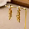 Aretes Personalizados para Mujer, Aretes de Nicho, Aretes de Celebridades de Internet, Modernos Aretes de Hoja con Borla de Zirconia de Hebilla Frontal y Trasera