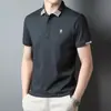 Camiseta de Verano Transfronteriza de Seda de Hielo de Manga Corta para Hombre, Polo Fino de Negocios de Manga Media Ajustado, Moderno y a la Moda