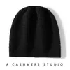 Nuevo Gorro de Moda Versátil de Punto para Otoño e Invierno con 35% Cachemir, Cálido Gorro de Cachemir de Punto Acanalado de Color Sólido