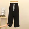 Calça Banana de Costura Moda com Cordão Duas Formas Primavera Versátil Casual Bolso de Algodão Calça Reta