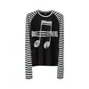 Camiseta Raglan Leve Sub-Sônica Listrada Desgastada de Manga Longa Estampada Listrada para Homens e Mulheres Camada Base Streetwear Solta