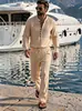 2026 Novo Cruzamento Primavera e Outono Estilo Americano Linho Casual Outdoor Masculino Henry Manga Longa Calça Reta Solta Conjunto