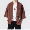 Camisa de Siete Mangas Estilo Chino con Hebilla Transfronteriza Traje Tang para Hombre Retro Meditación Hanfu Camisa Capa de Lino Moda Hombre