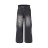 Jeans JIAMU estilo retrô americano com lavagem desgastada, marca de moda de rua para outono e inverno, calças largas retas com efeito degradê