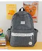 Nova Mochila de Grande Capacidade para Meninas do Ensino Fundamental II e Médio, Para Ir à Escola, Bolsa de Ombro Dupla, Xadrez de Renda, Mochila Casual Versátil