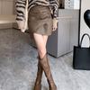 Falda Irregular de Cuero PU Shanli Dadi Spice Girl Otoño e Invierno Nueva Llegada Falda Cintura Alta Falda Línea A Falda Corta con Bolsillo Plisado en Cadera