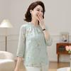 Camisa de gasa de estilo chino de manga tres cuartos de verano para madre joven 2025 para mujeres de mediana edad y mayores, top delgado de verano para dama