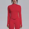Chaqueta de Manga Larga Sin Costuras con Cuello Alto y Cremallera, Europea y Americana, para Mujer, Ajustada, Secado Rápido, Ropa de Yoga, Top Deportivo para Fitness al Aire Libre