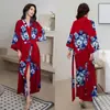 Roupão Feminino Estampado Plus Size de Verão, Roupão de Banho de Cetim Imitação de Seda de Luxo, Roupa de Casa Feminina